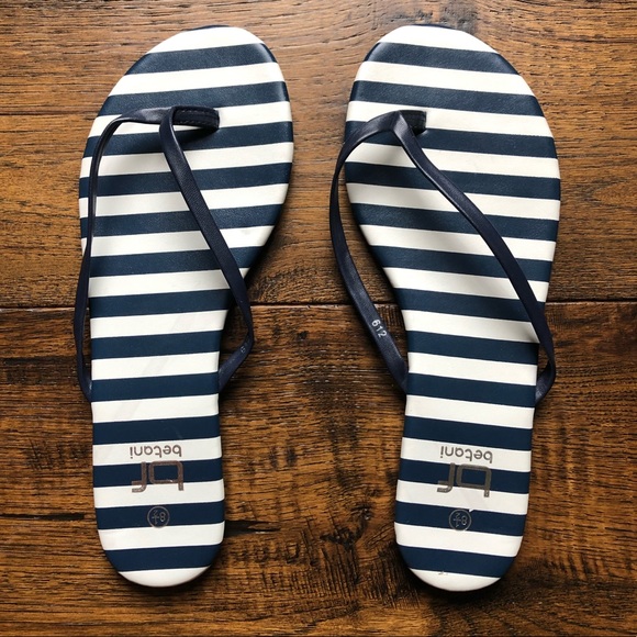 blue and white striped flip flops